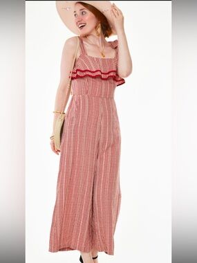 Red Gingham Ruffle Jumpsuit